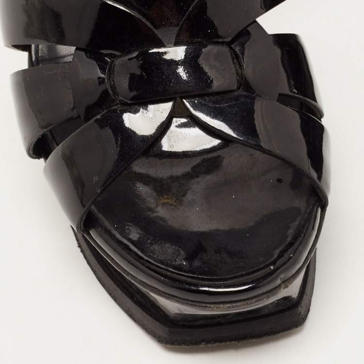 Pre Owned Saint Laurent Patent Patent Tribute Ankle Strap Sandals Size 38.5