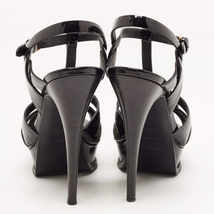 Pre Owned Saint Laurent Patent Patent Tribute Ankle Strap Sandals Size 38.5