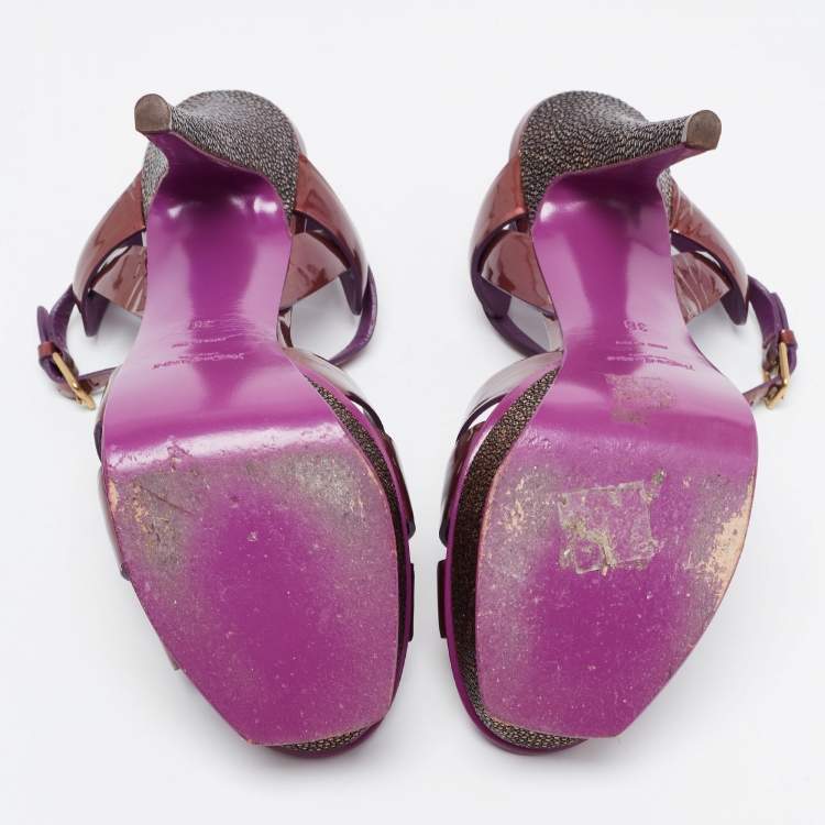 Pre Owned Saint Laurent Purple Patent Leather Tribute Sandals Size 38