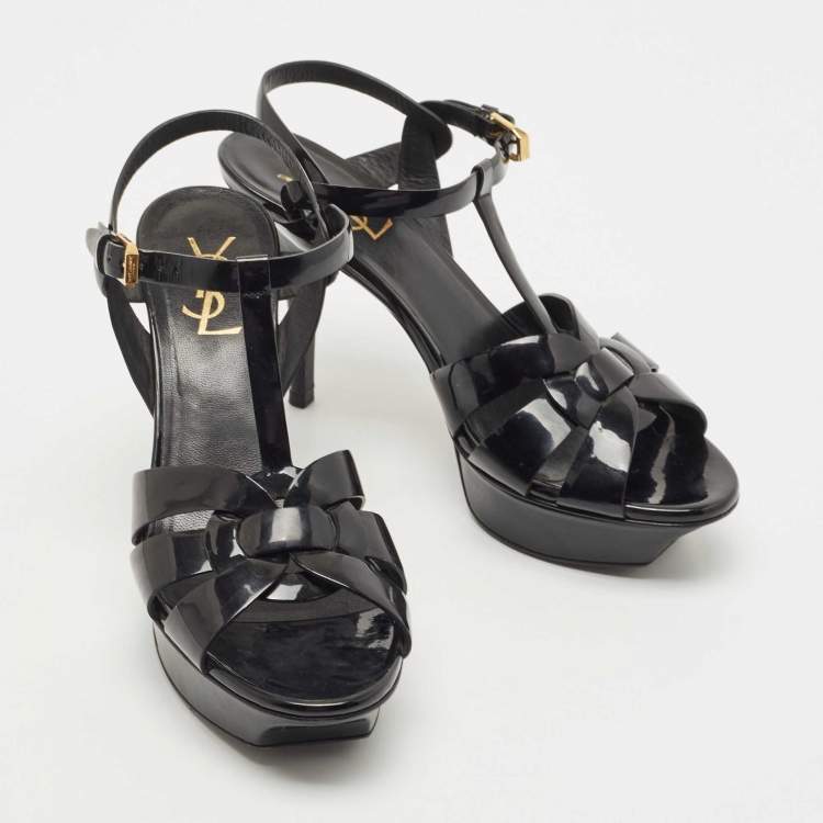Pre Owned Saint Laurent Black Patent Tribute Sandals Size 38.5