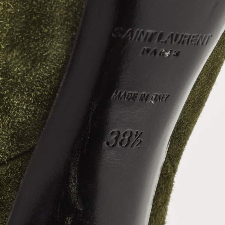 Pre Owned Saint Laurent Green Suede Over The Knees Boots Size 38.5