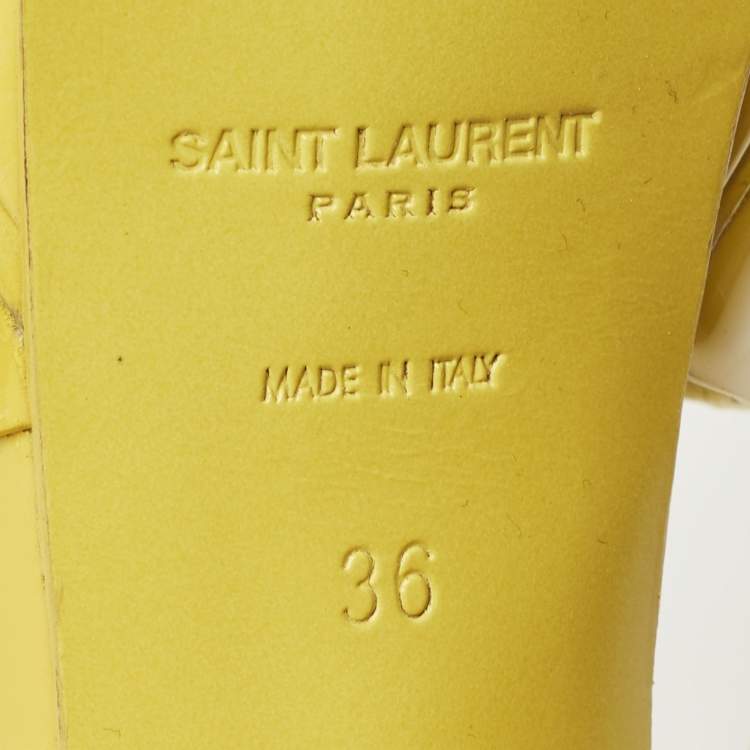 Pre Owned Saint Laurent Yellow Patent Leather Tribute Sandals Size 36