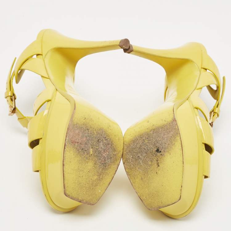 Pre Owned Saint Laurent Yellow Patent Leather Tribute Sandals Size 36