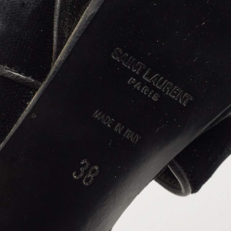 Pre Owned Saint Laurent Black Velvet Tribute Sandals Size 38