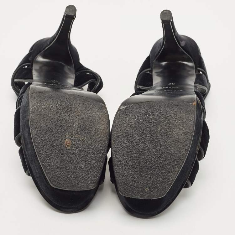 Pre Owned Saint Laurent Black Velvet Tribute Sandals Size 38