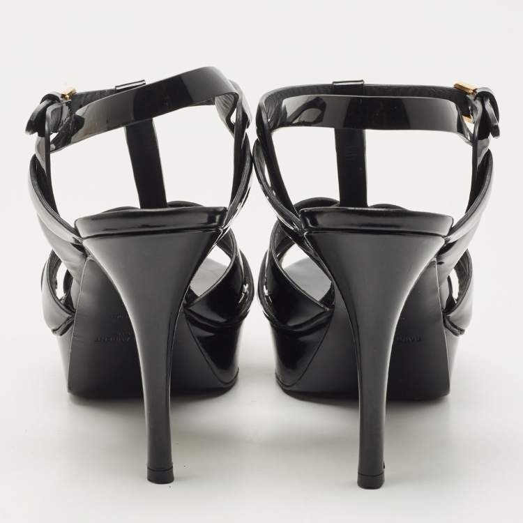 Pre Owned Saint Laurent Black Patent Leather Tribute Sandals Size 38