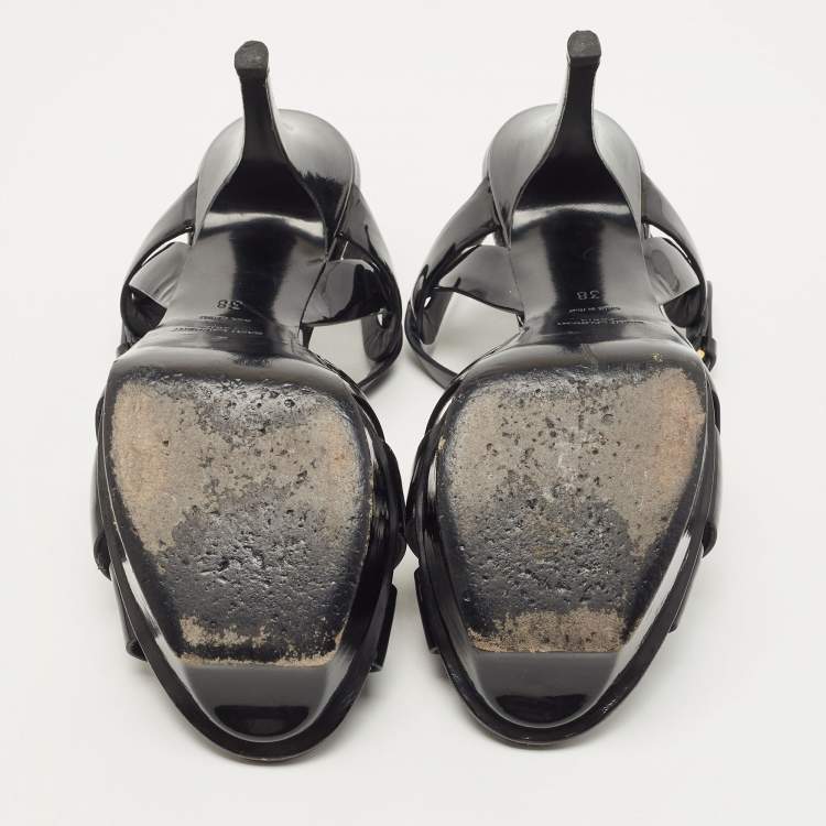 Pre Owned Saint Laurent Black Patent Leather Tribute Sandals Size 38