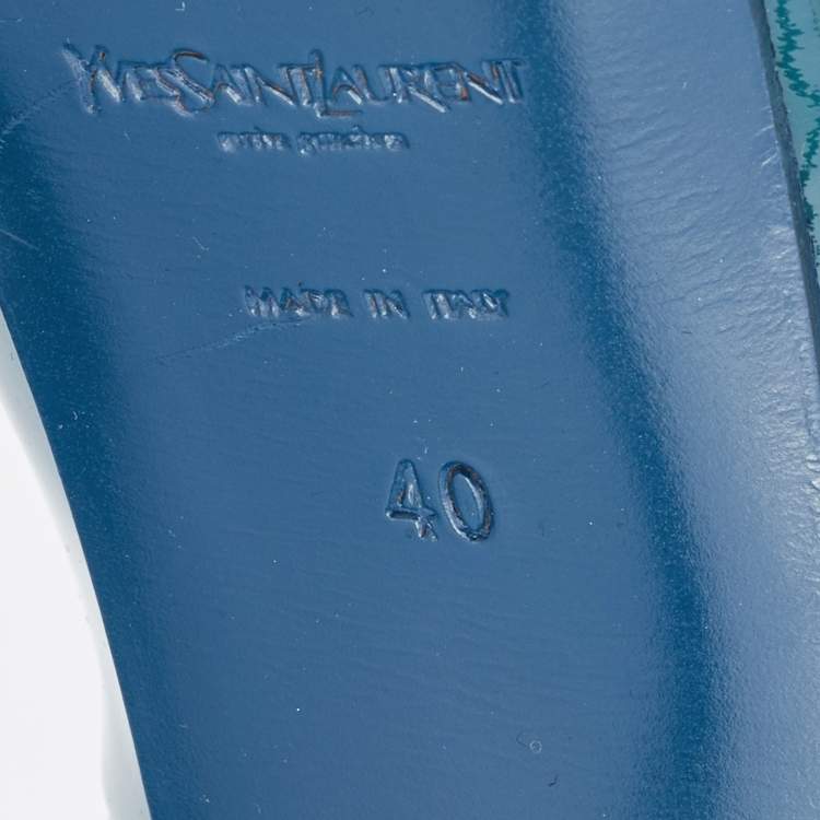 Pre Owned Saint Laurent Blue Patent Leather Tribtoo Platform Pumps Size 40