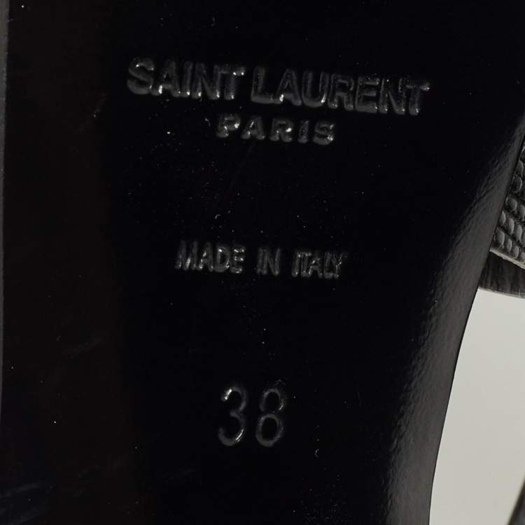 Pre Owned Saint Laurent Black Lizard Embossed Leather Tribute Platform Sandals Size 38