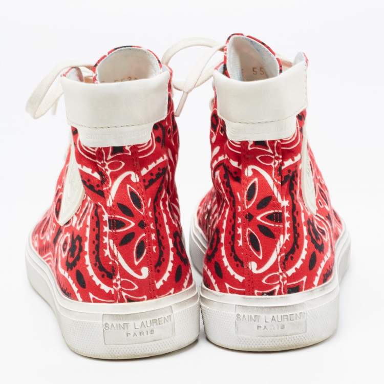Pre Owned Saint Laurent Paris Red Floral Printed Canvas High Top Sneakers Size 38