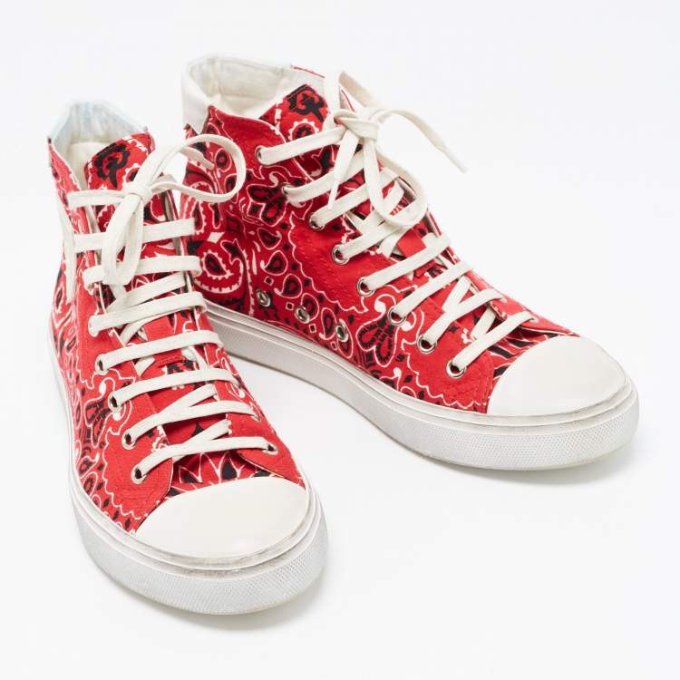 Pre Owned Saint Laurent Paris Red Floral Printed Canvas High Top Sneakers Size 38