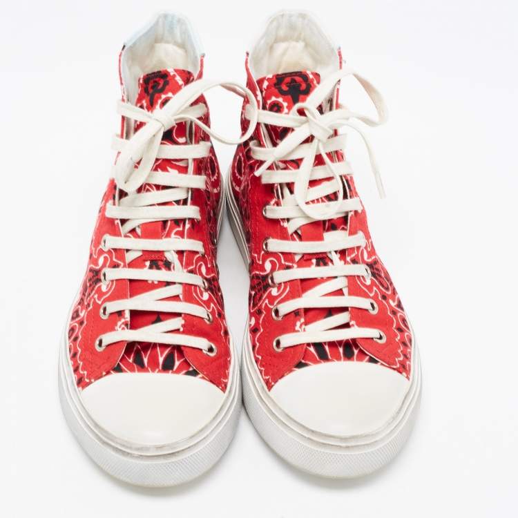 Pre Owned Saint Laurent Paris Red Floral Printed Canvas High Top Sneakers Size 38