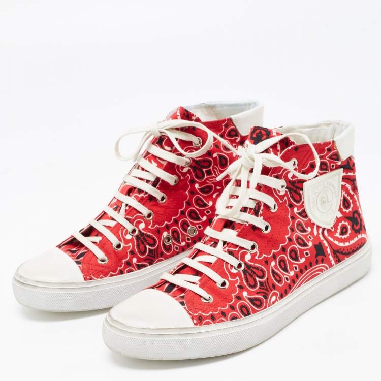 Pre Owned Saint Laurent Paris Red Floral Printed Canvas High Top Sneakers Size 38