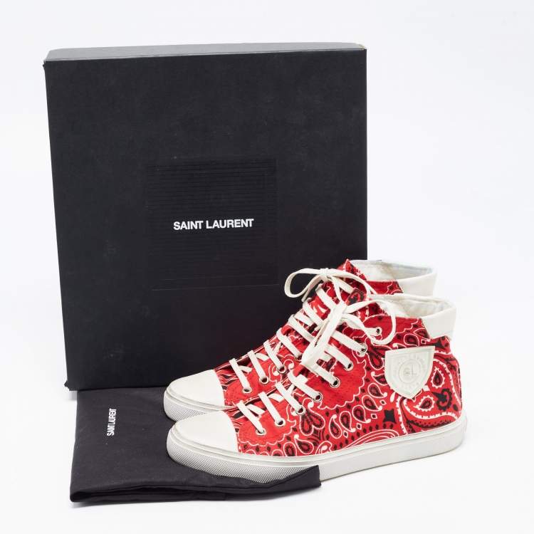 Pre Owned Saint Laurent Paris Red Floral Printed Canvas High Top Sneakers Size 38