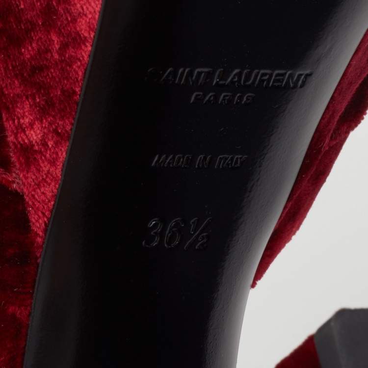 Pre Owned Saint Laurent Red Velvet Candy Bow Sandals Size 36.5