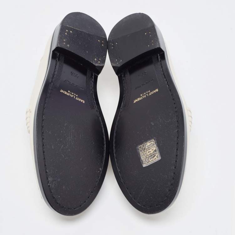 Pre Owned Saint Laurent Cream Leather Slip On Loafers Size 35.5