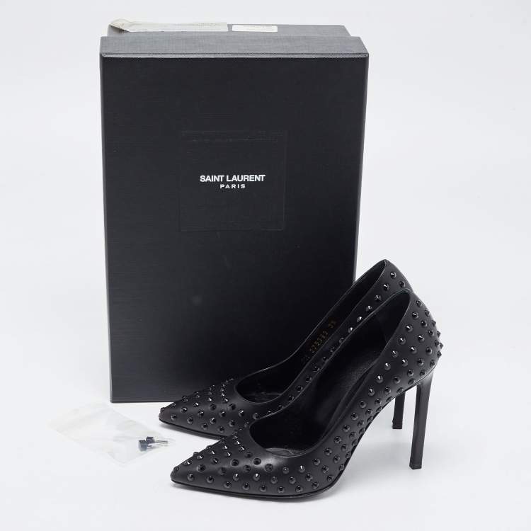 Pre Owned Saint Laurent Black Leather Studded Pointed Toe Pumps Size 35