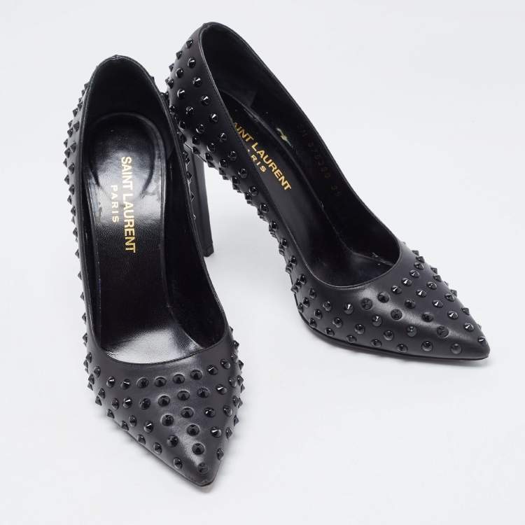 Pre Owned Saint Laurent Black Leather Studded Pointed Toe Pumps Size 35