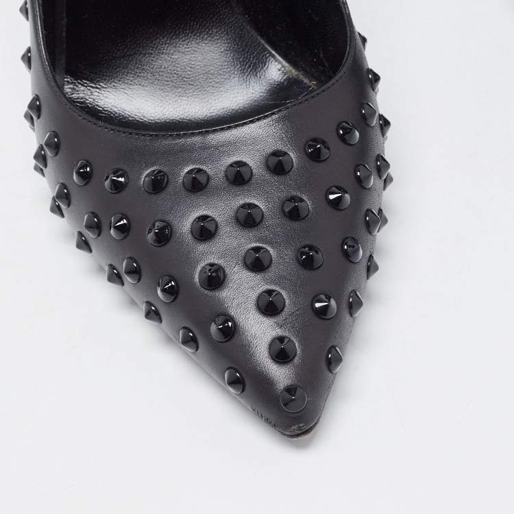 Pre Owned Saint Laurent Black Leather Studded Pointed Toe Pumps Size 35