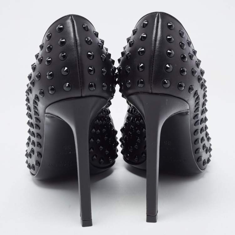 Pre Owned Saint Laurent Black Leather Studded Pointed Toe Pumps Size 35
