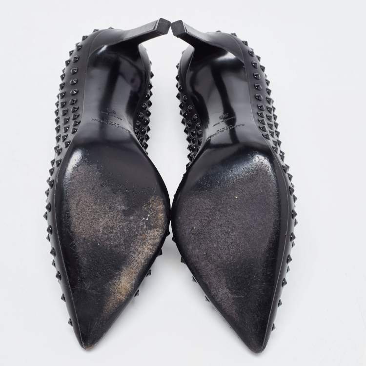 Pre Owned Saint Laurent Black Leather Studded Pointed Toe Pumps Size 35