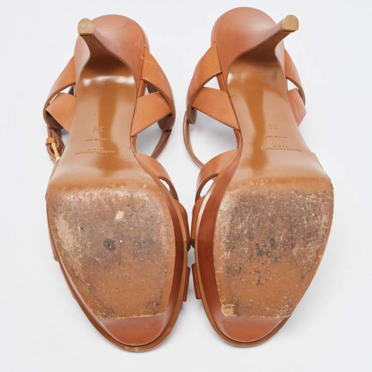مملوكة مسبقًا Saint Laurent Brown Leather Tribute Sandals Size 39