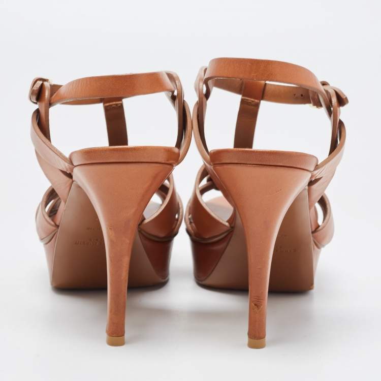 مملوكة مسبقًا Saint Laurent Brown Leather Tribute Sandals Size 39