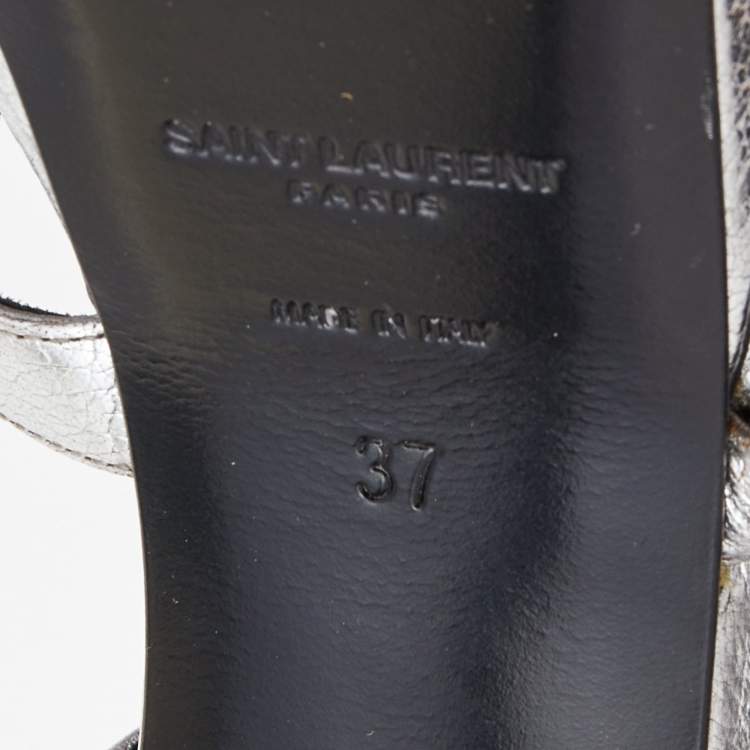 Pre Owned Saint Laurent Silver Leather Ankle Strap Sandals Size 37