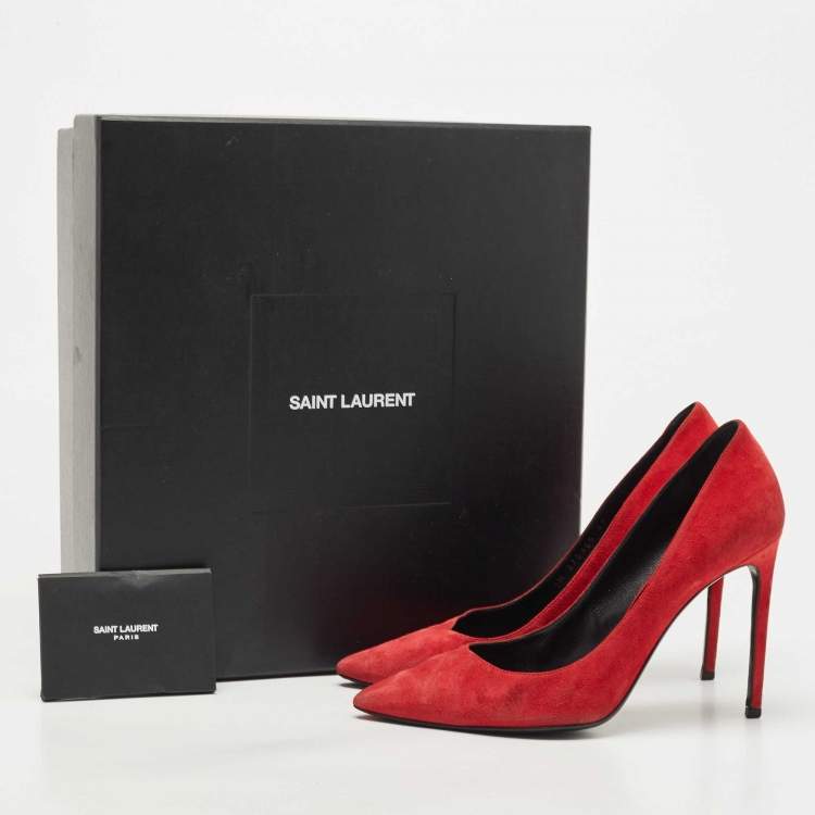 Pre Owned Saint Laurent Paris Red Suede Pointed Toe Pumps Size 37