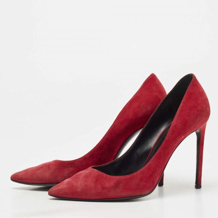 Pre Owned Saint Laurent Paris Red Suede Pointed Toe Pumps Size 37