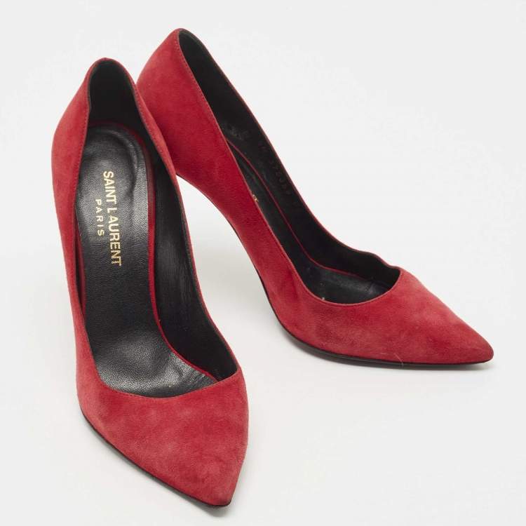 Pre Owned Saint Laurent Paris Red Suede Pointed Toe Pumps Size 37
