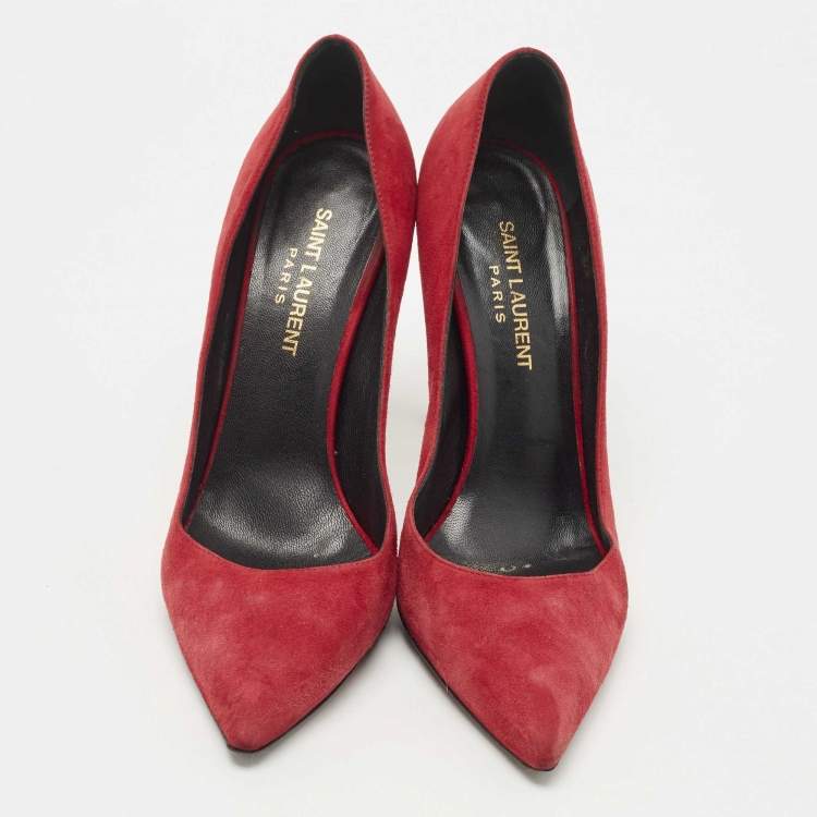 Pre Owned Saint Laurent Paris Red Suede Pointed Toe Pumps Size 37