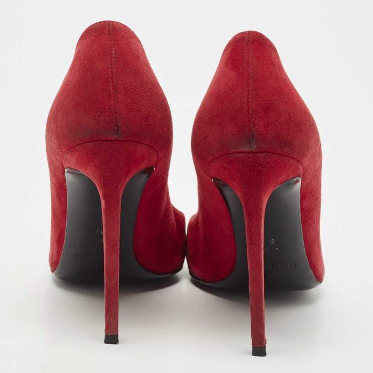 Pre Owned Saint Laurent Paris Red Suede Pointed Toe Pumps Size 37