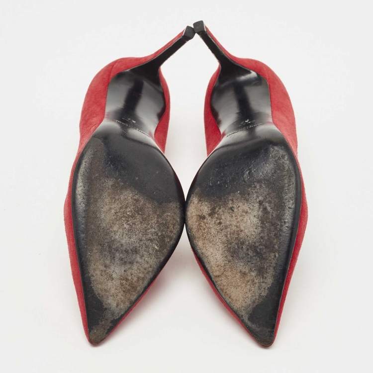 Pre Owned Saint Laurent Paris Red Suede Pointed Toe Pumps Size 37