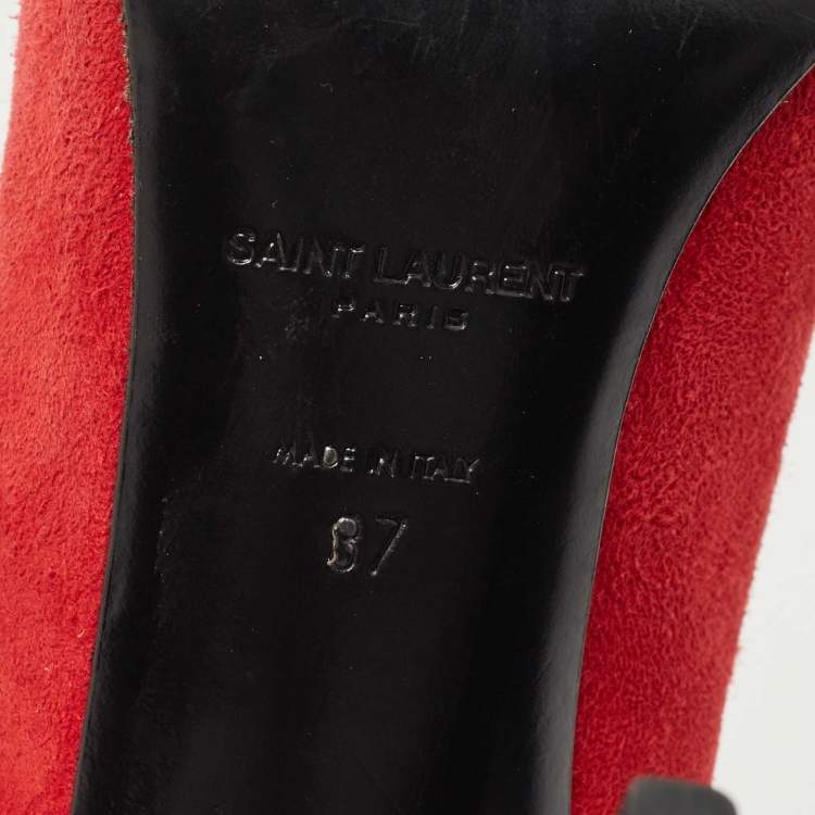 Pre Owned Saint Laurent Paris Red Suede Pointed Toe Pumps Size 37