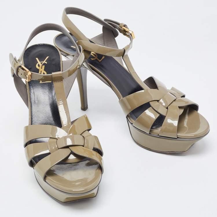 Pre Owned Saint Laurent Green Patent Tribute Platform Sandals Size 39