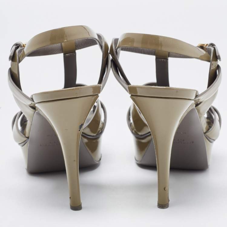 Pre Owned Saint Laurent Green Patent Tribute Platform Sandals Size 39