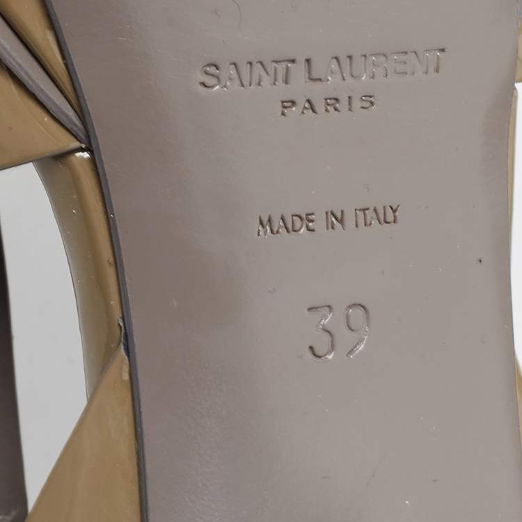 Pre Owned Saint Laurent Green Patent Tribute Platform Sandals Size 39