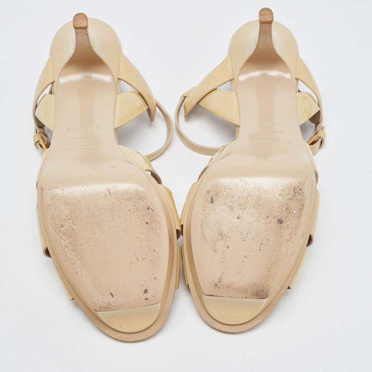 Pre Owned Saint Laurent Beige Patent Leather Tribute  Sandals Size 39.5