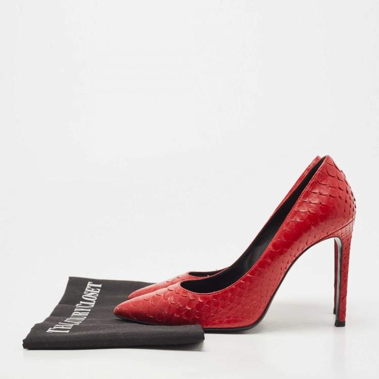 Pre Owned Saint Laurent Red Python Anja Pumps Size 37