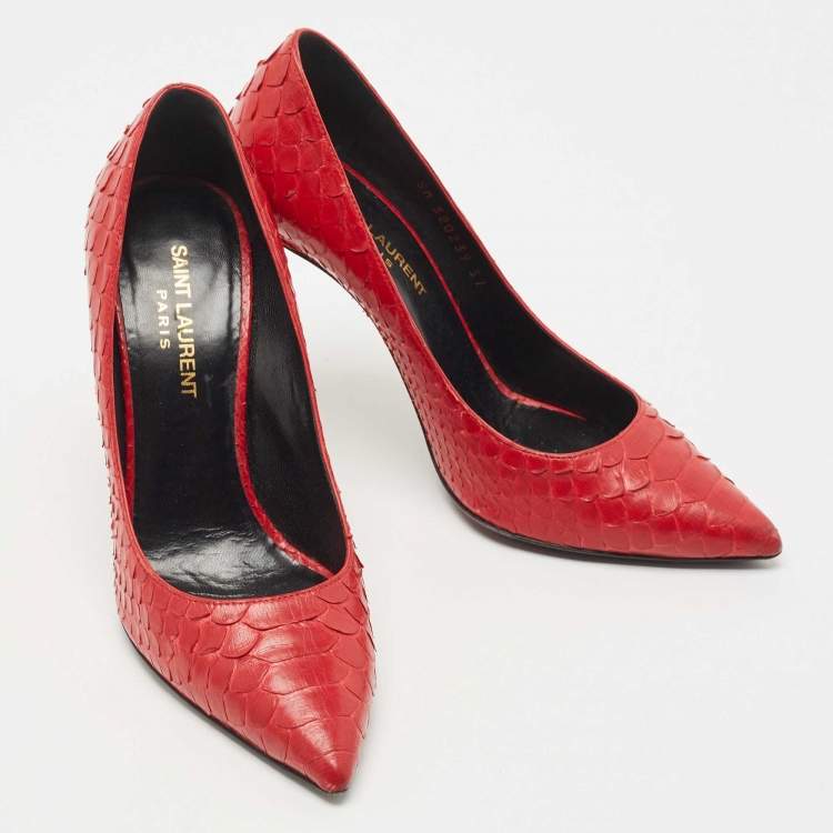 Pre Owned Saint Laurent Red Python Anja Pumps Size 37