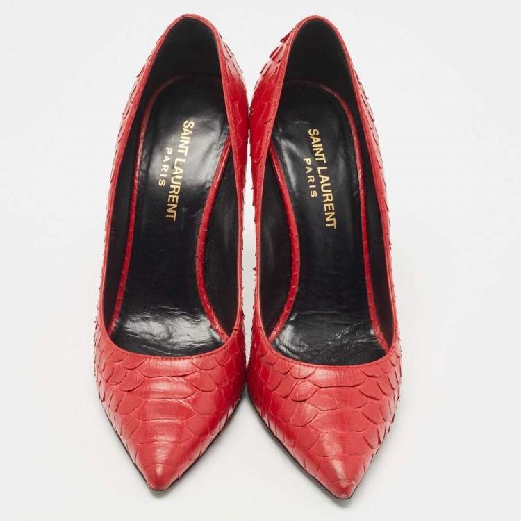 Pre Owned Saint Laurent Red Python Anja Pumps Size 37