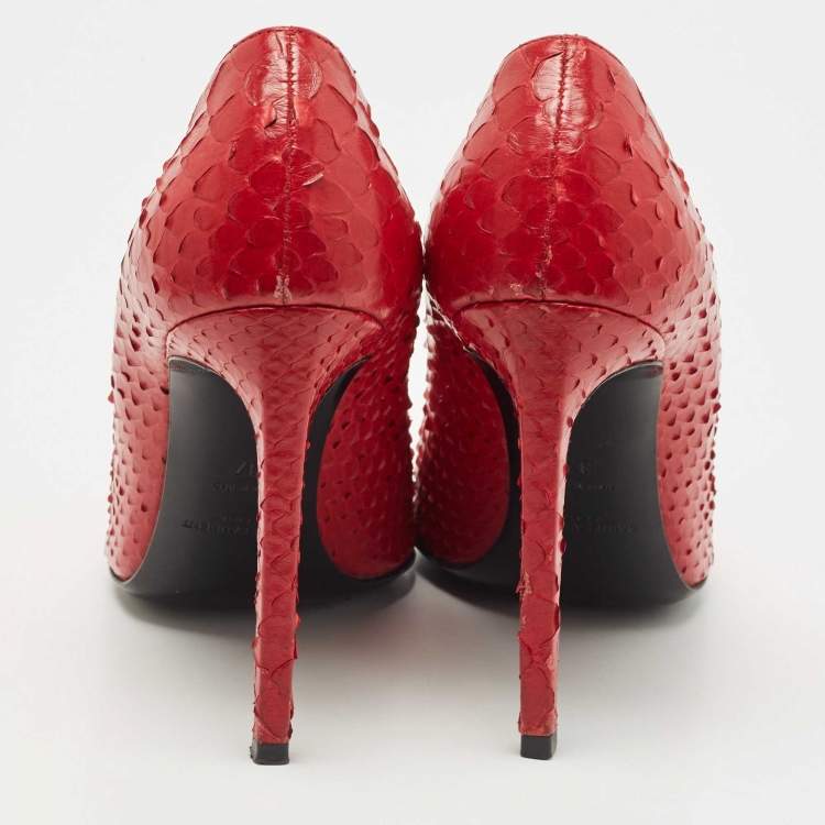 Pre Owned Saint Laurent Red Python Anja Pumps Size 37