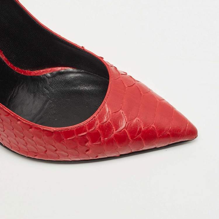 Pre Owned Saint Laurent Red Python Anja Pumps Size 37