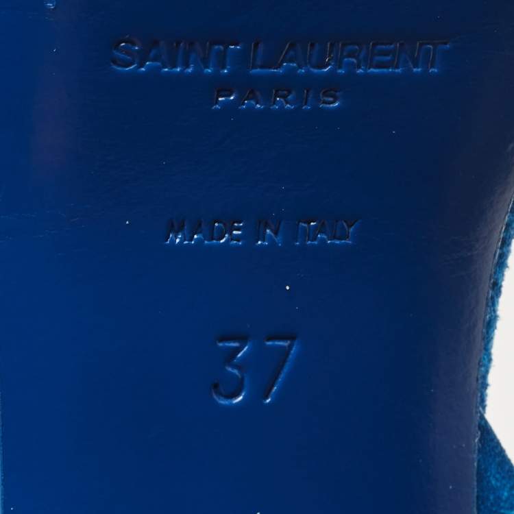 Pre Owned Saint Laurent Blue Suede Tribute Ankle Strap Sandals Size 37