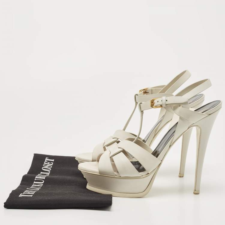 Pre Owned Saint Laurent White Leather Tribute Sandals Size 39.5