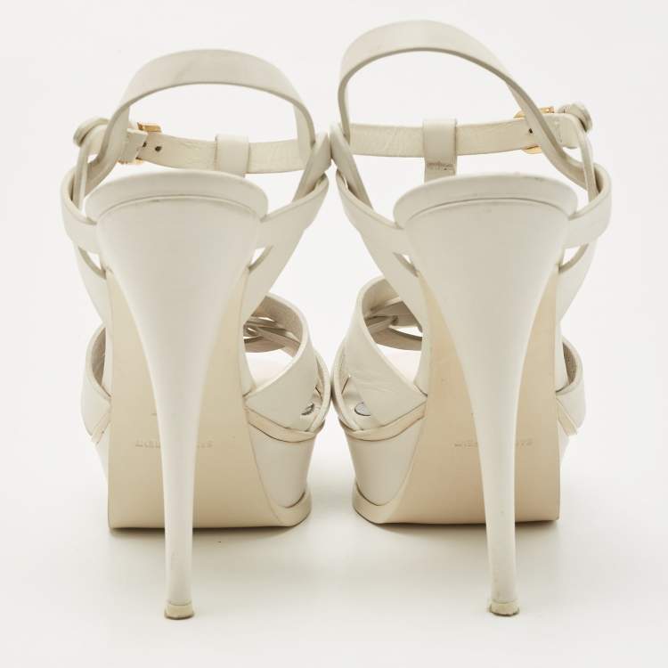 Pre Owned Saint Laurent White Leather Tribute Sandals Size 39.5