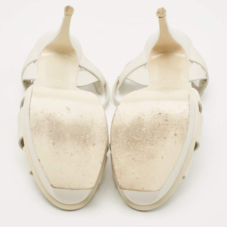 Pre Owned Saint Laurent White Leather Tribute Sandals Size 39.5