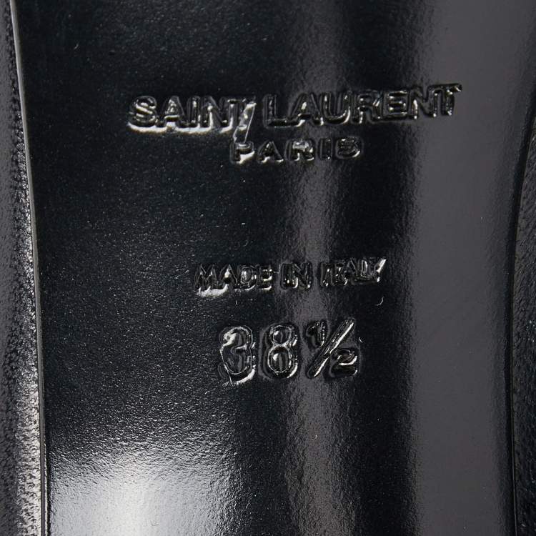 مملوكة مسبقًا Saint Laurent Black Leather Fringe Grace Knee Length Boots Size 38.5
