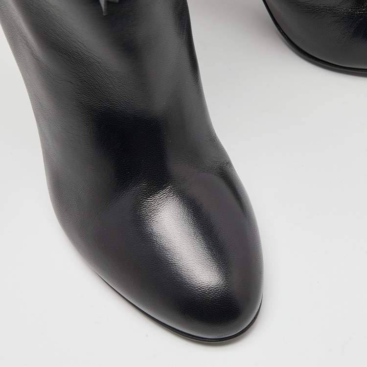 مملوكة مسبقًا Saint Laurent Black Leather Fringe Grace Knee Length Boots Size 38.5